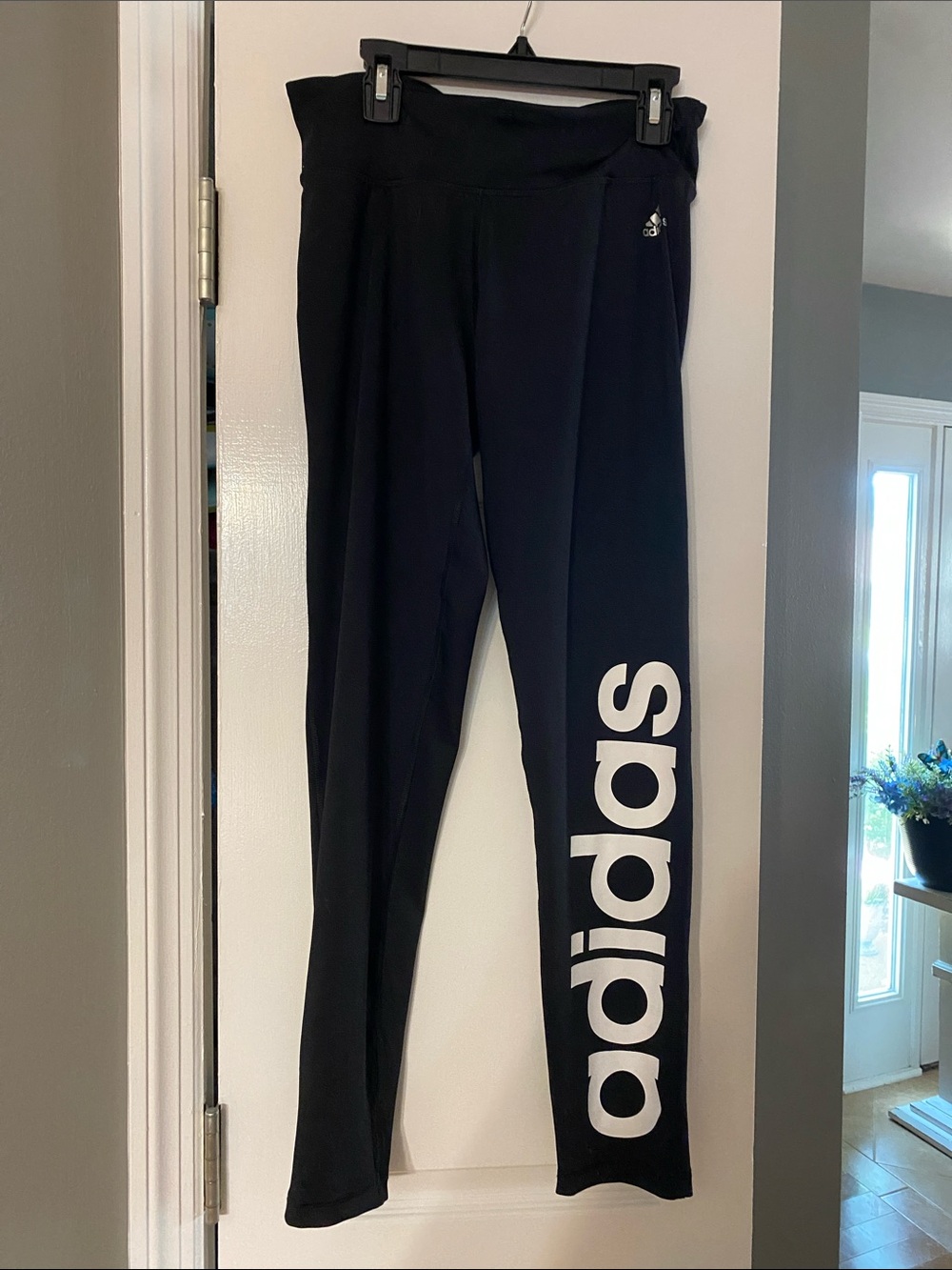 adidas Black Leggings with White Vertical Logo